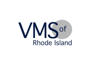 Venture Mentoring Service of Rhode Island logo with navy blue text and a gray circle